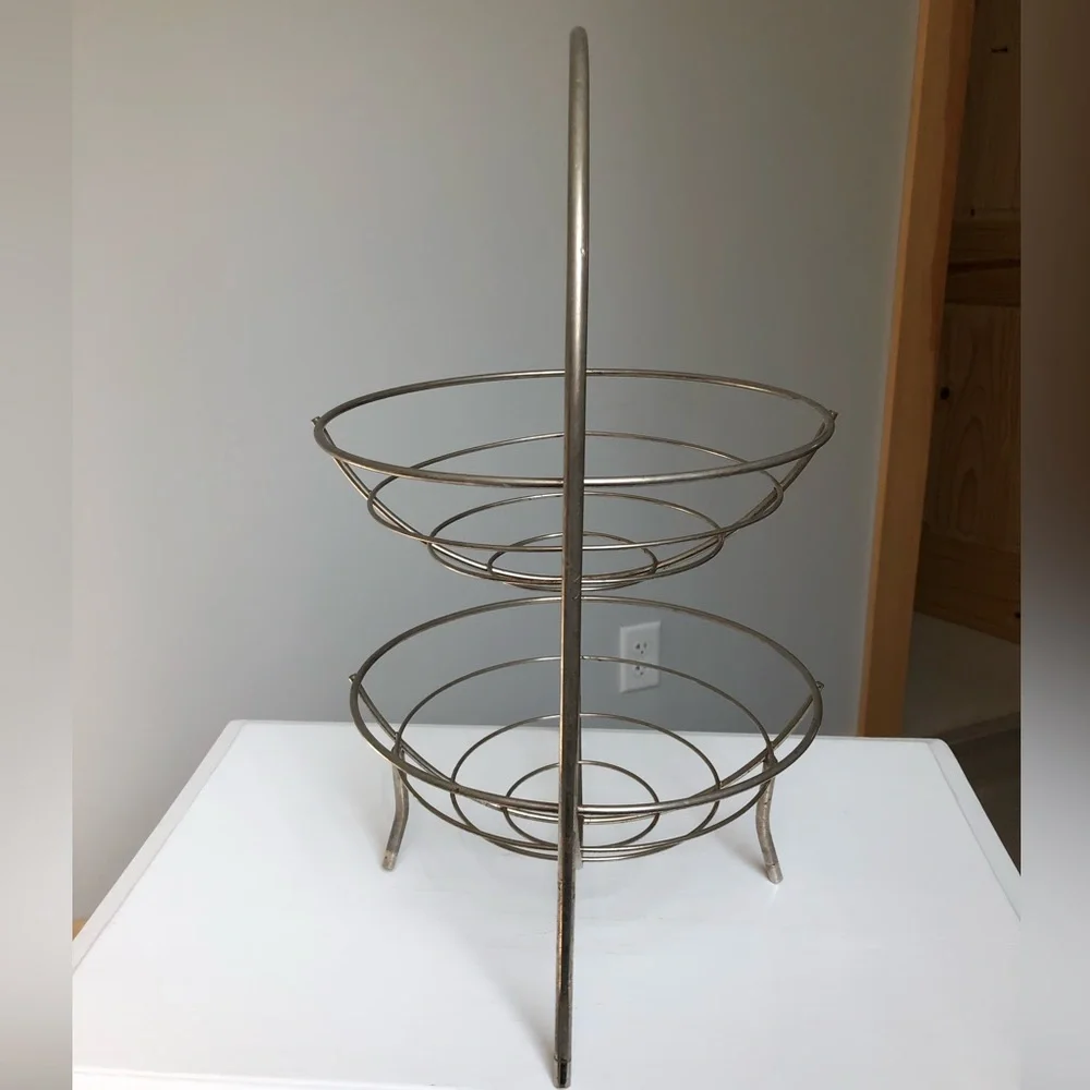 Vintage Two Tier Metal Display Baskets Stand